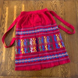 Vintage Hand Embroidered Red Cotton Wrap Skirt